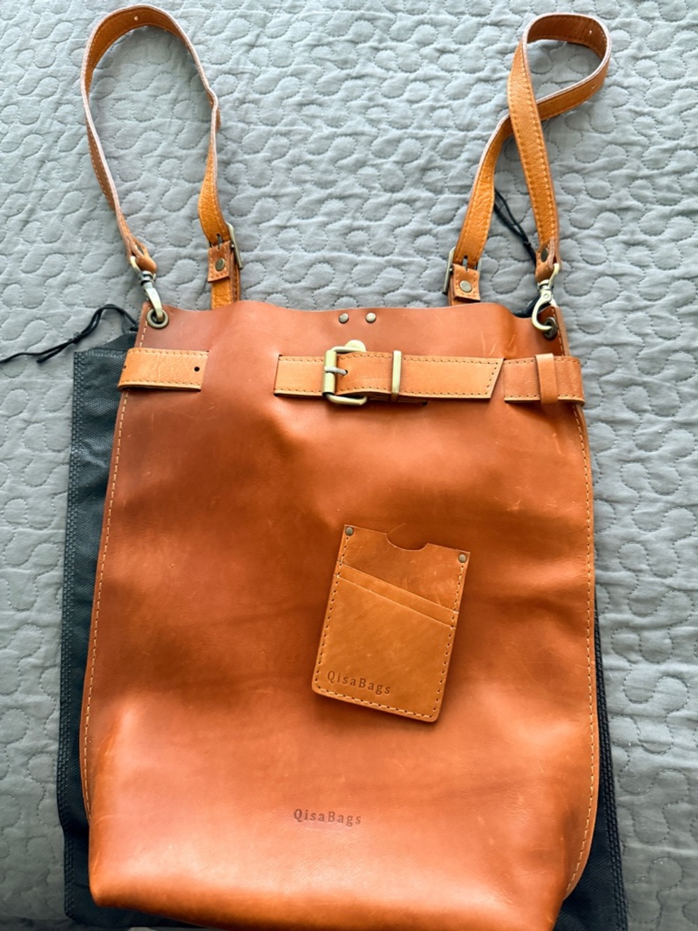Women’s Tan Leather Convertible Backpack/Crossbody Tote Bag